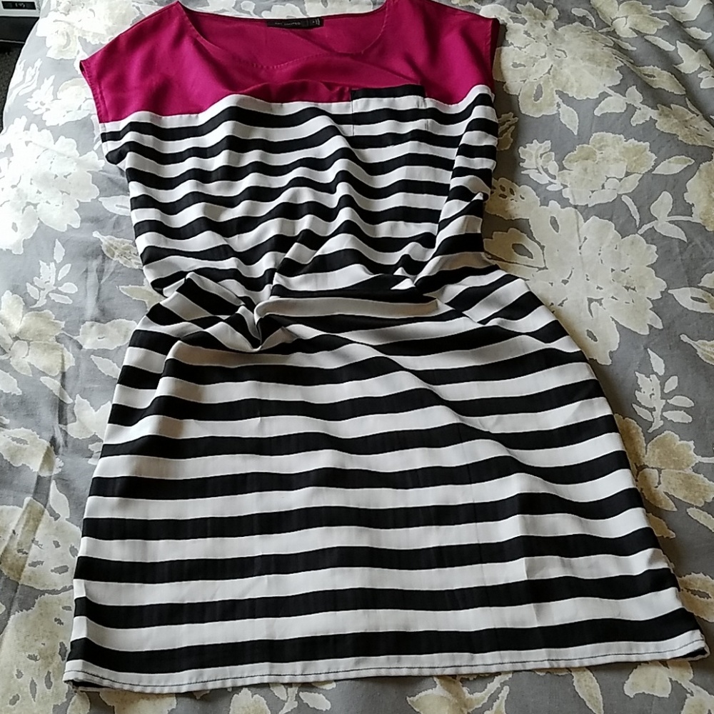 The Limited Magenta, Black and White Striped Dress